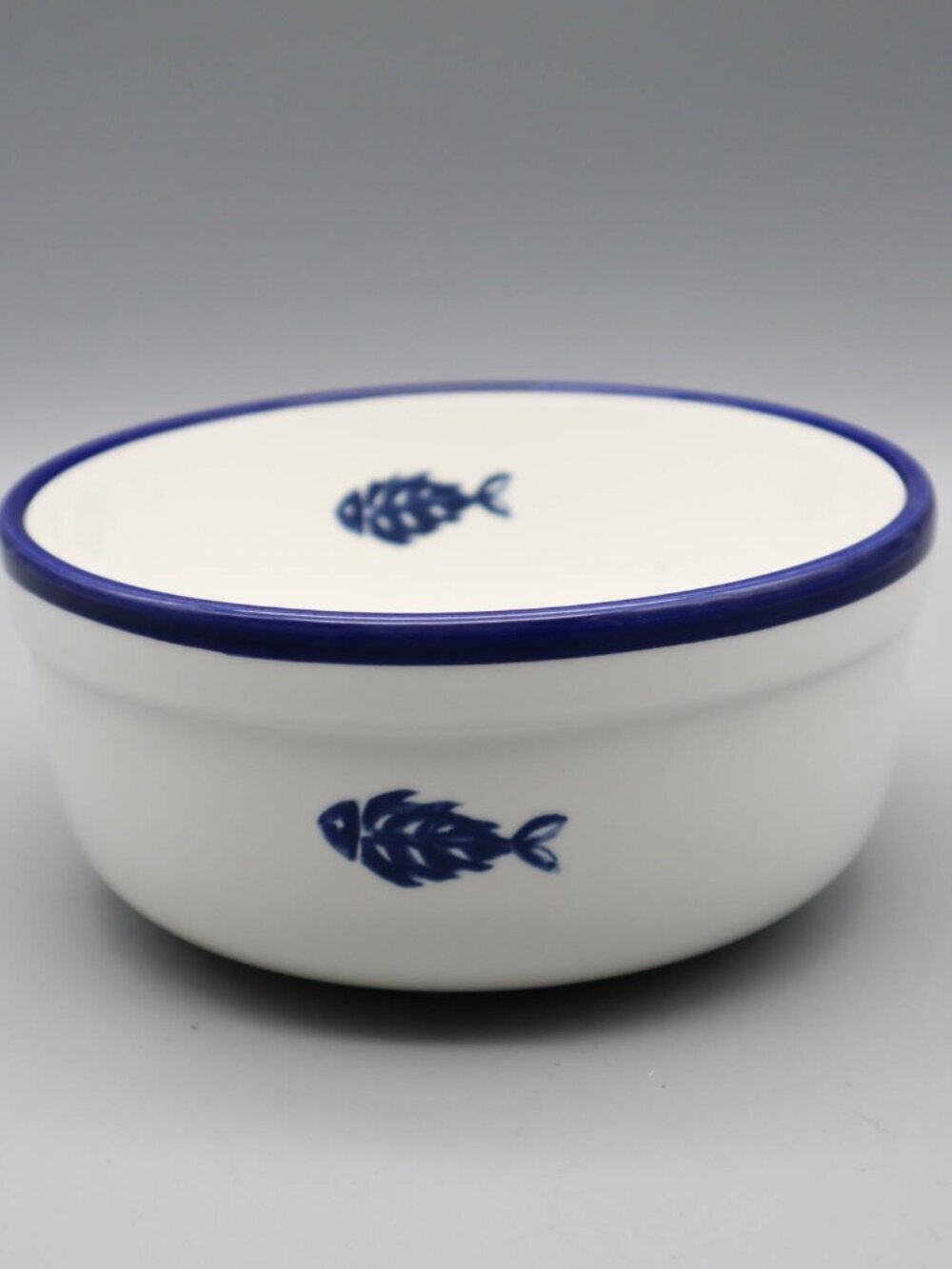 Crate & Barrel Blue & White Fish Soup Cereal Bowl Italian Pottery Over & Back